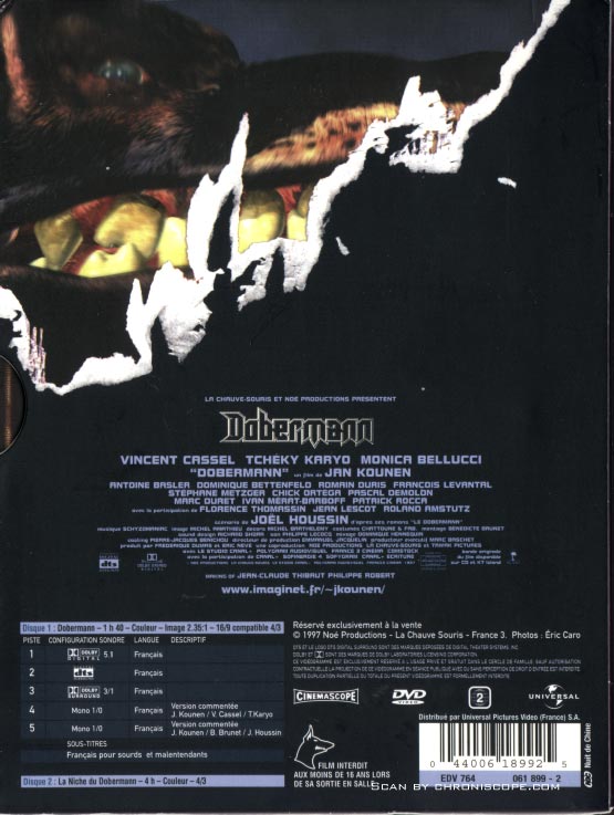 Jaquette DVD collector de Dobermann verso